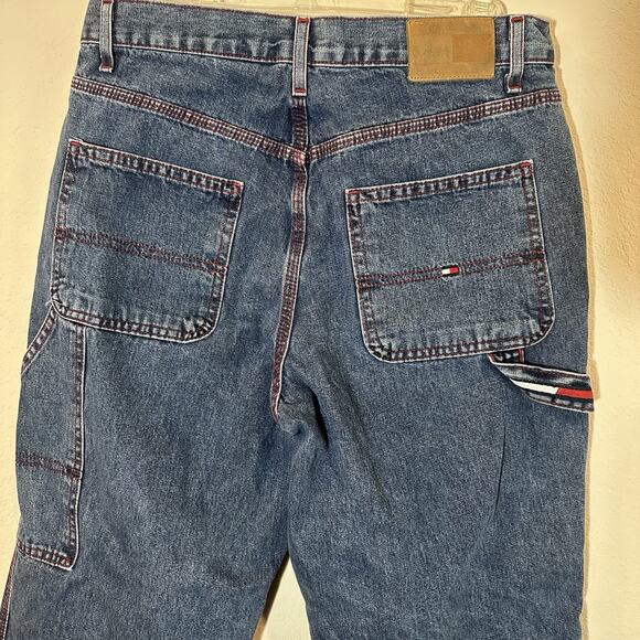 Vintage Tommy Hilfiger Y2K 2001 Wide Leg Carpenter Jeans Leather Patch Baggy - Picture 4 of 11